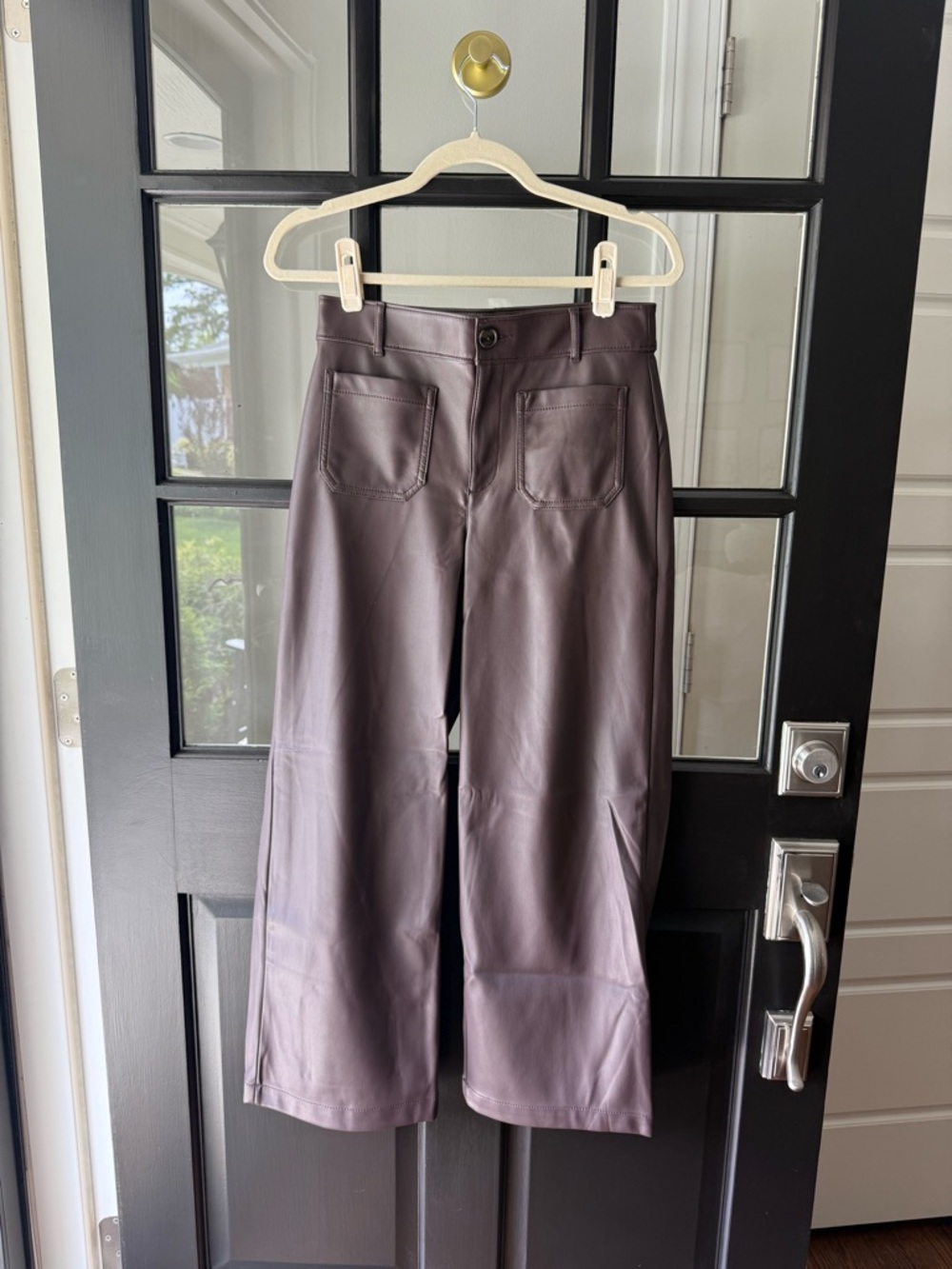 LOFT Cropped Wide-Leg Faux Leather Pants in Dark Brown
